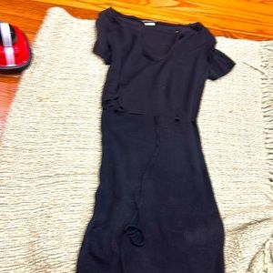 Black dress cotton below knee waist tie